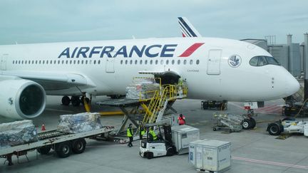 Un avion de la compagnie Air France sur le tarmac de l'aéroport Paris-Charles de Gaulle à l'embarquement (le 27 septembre 2023). (MATHIEU THOMASSET / HANS LUCAS)