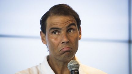 L'Espagnol Rafael Nadal lors d'une conférence de presse pour annoncer son absence du dernier Roland-Garros, le 18 mai 2023. (JAIME REINA / AFP)