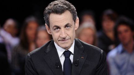 Nicolas Sarkozy &agrave; Des paroles et des actes, le mardi 6 mars 2012. (LIONEL BONAVENTURE / AFP)