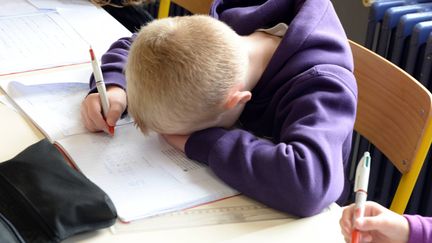 Un &eacute;l&egrave;ve d'une &eacute;cole primaire d'H&eacute;b&eacute;crevon (Manche) le 17 octobre 2013. (MAXPPP)