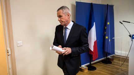 Le procureur de la République de Paris, François Molins, lors de sa conférence de presse sur les projets d'attentats déjoués, vendredi 25 novembre 2016. (LIONEL BONAVENTURE / AFP)