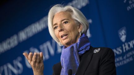 Christine Lagarde, directrice du FMI &agrave; Washington (Etats-Unis), le 2 avril 2014.&nbsp; (BRENDAN SMIALOWSKI / AFP)