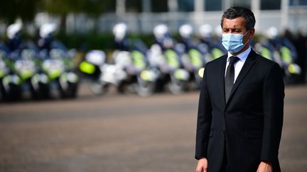 Le ministre de l'Intérieur Gérald Darmanin à l'investiture de la nouvelle patronne des CRS, Pascale Regnault-Dubois, à Velizy-Villacoublay (Yvelines), le 11 septembre 2020. (MARTIN BUREAU / AFP)