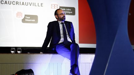 Le Premier ministre, Edouard Philippe, le 5 mars 2020 lors d'une réunion électorale au Havre (Seine-Maritime). (SAMEER AL-DOUMY / AFP)