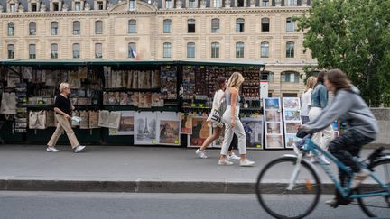 Une cycliste roule sur les bords de Seine à Paris, le 31 mai 2022. (RICCARDO MILANI / HANS LUCAS / AFP)