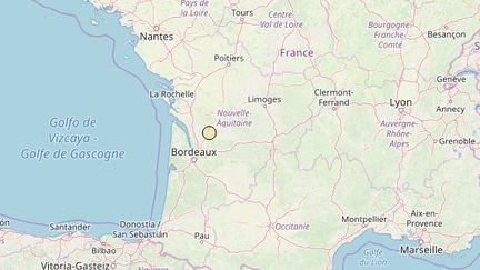 Capture d'écran de la localisation du séisme du 20 mars en Gironde, sur le site du&nbsp;Réseau National de Surveillance Sismique (RéNaSS).&nbsp; (RENASS / FRANCETV INFO)