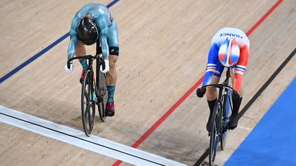 Mathilde Gros, battue en 8e de finale de la vitesse individuelle des Jeux olympiques de Tokyo.&nbsp; (GREG BAKER / AFP)