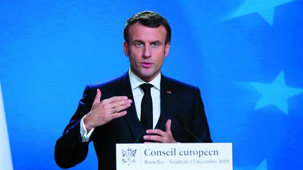 Emmanuel Macron lors d'un sommet du Conseil européen organisé le 13 décembre 2019 à Bruxelles (Belgique) pour évoquer la question du réchauffement climatique. (DURSUN AYDEMIR / ANADOLU AGENCY / AFP)