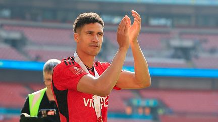 Central defender Raphael Varane, in the Manchester United jersey, on May 25, 2024. (CONOR MOLLOY / AFP)