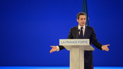 Nicolas Sarkozy lors de son meeting de Villepinte (Seine-Saint-Denis), le 11 mars 2012. (ERIC FEFERBERG / AFP)