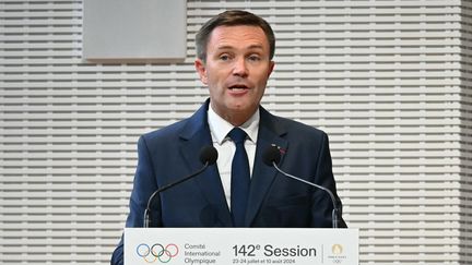 David Lappartient à l'ouverture de la 142e session du Comité international olympique, le 22 juillet 2024. (FABRICE COFFRINI / AFP)