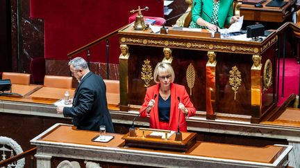 La députée Les Républicains, Véronique Louwagie, le 22 juillet 2022, à l'Assemblée nationale. (XOSE BOUZAS / HANS LUCAS / AFP)