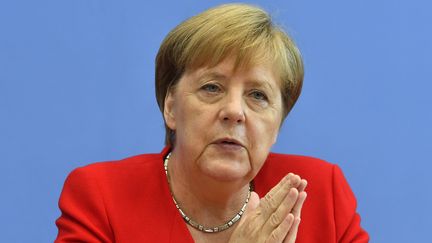 Angela Merkel lors de sa conférence de presse d'été à Berlin, le 19 juillet 2019 (JOHN MACDOUGALL / AFP)