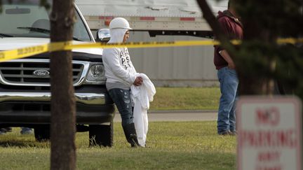 Sur la sc&egrave;ne du crime, le 25 septembre 2014 &agrave; Moore (Oklahoma). (STEVE SISNEY / AP / SIPA)