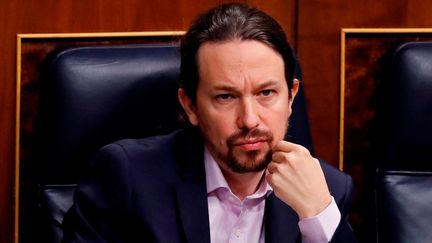 Le chef de Podemos, Pablo Iglesias, le 15 avril 2020 à Madrid. (ANDRES BALLESTEROS / EFE / AFP)