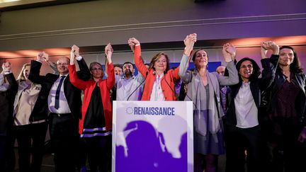 Nathalie Loiseau célèbre les résultats de la liste LREM aux élections européennes, le 26 mai 2019 à Paris. (LUDOVIC MARIN / AFP)