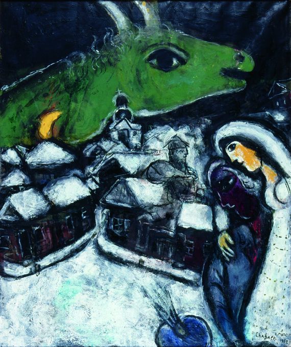 Marc Chagall, "La Nuit verte", 1952, huile sur toile, 72 x 60 cm.Collection priv&eacute;e. (ADAGP, PARIS 2013 / CHAGALL / COLLECTION PRIVÉE)