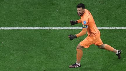 Hugo Lloris, le gardien de l'équipe de France de football durant le quart de finale de la Coupe du monde contre l'Angleterre, le 10 décembre 2022 à AZl-Khor (GIUSEPPE CACACE / AFP)