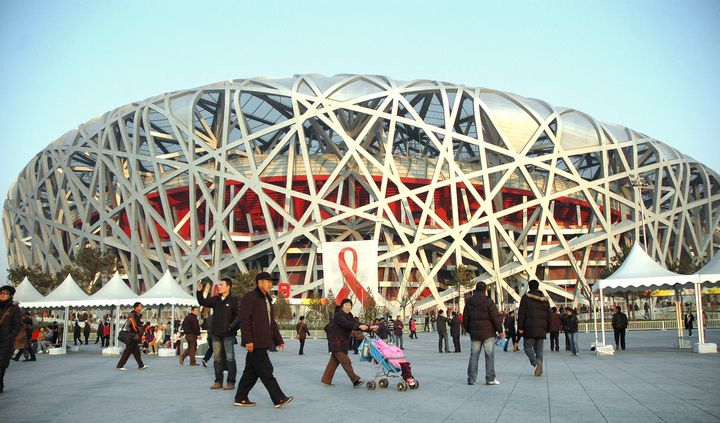 Le Stade olympique national, plus connu sous le nom de "Nid d'oiseau", à Pékin, le 30 novembre 2008. (GOU YIGE / AFP)