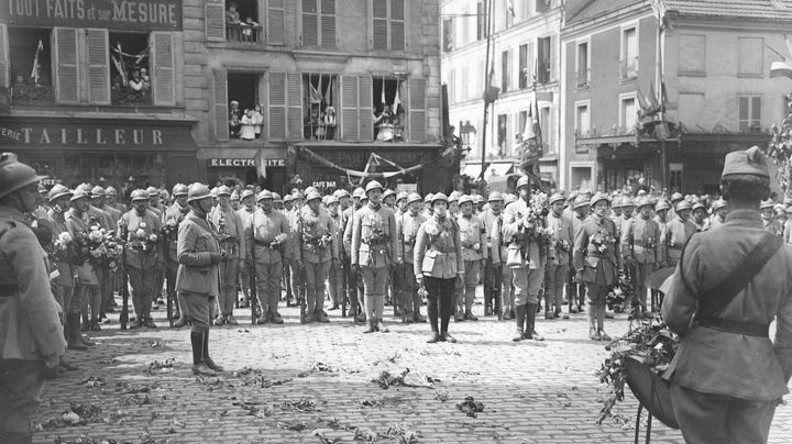 Le 132e r&eacute;giment d'infanterie de retour &agrave; Fontenay-sous-Bois (Val-de-Marne), le 31 mai 1919. (AFP )