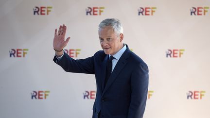 Bruno Le Maire, ministre de l'Economie et des Finances,&nbsp;lors&nbsp;de la Rencontre des entrepreneurs de France du Medef, à l'hippodrome de Longchamp, à Paris, le 25 août 2021. (ERIC PIERMONT / AFP)