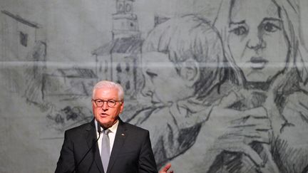 Le président allemand&nbsp;Frank-Walter Steinmeier lors du 80e anniversaire du début de la Deuxième guerre mondiale à Wielun, en Pologne, le 1er septembre 2019.&nbsp; (ALIK KEPLICZ / AFP)