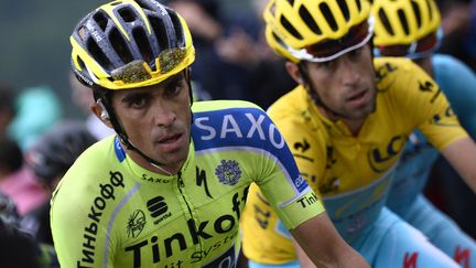 Le coureur espagnol Alberto Contador, le 12 juillet 2014, lors de la 8e &eacute;tape du Tour de France. (LIONEL BONAVENTURE / AFP)