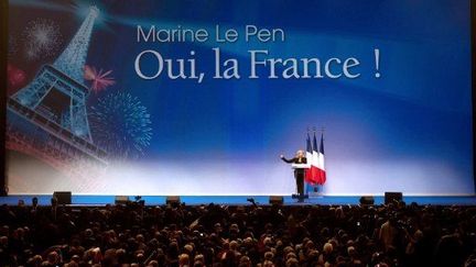 Marine Le Pen en meeting au Zénith de Paris (BERTRAND LANGLOIS / AFP)