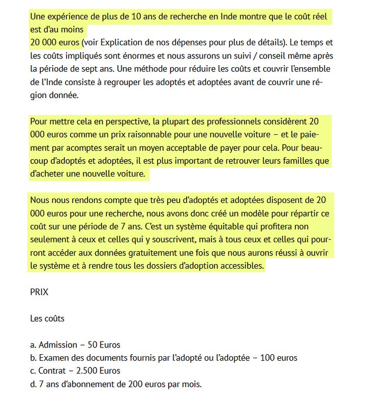 Capture d’écran du site internet du “spécialiste de la recherche des origines” en Inde auquel Yann a eu affaire. (CELLULE INVESTIGATION / RADIO FRANCE)