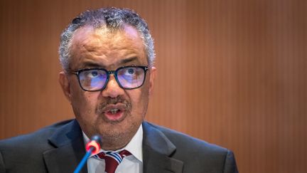 WHO Director-General Tedros Adhanom Ghebreyesus in Geneva, Switzerland, on May 27, 2024. (FABRICE COFFRINI / AFP)