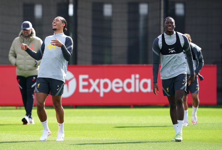 Virgil van Dijk et Ibrahima Konaté à l'entraînement, en septembre 2021 (PETER BYRNE / MAXPPP)