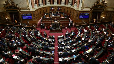 Une vue du Sénat lors de l'examen du projet de loi de financement de la Sécurité sociale, le 26 novembre 2024. (ALAIN JOCARD / AFP)