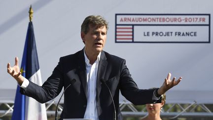 L'ancien ministre de l'Economie Arnaud Montebourg prononce un discours à la Fête de la Rose à Frangy-en-Bresse le 21 août 2016. (PHILIPPE DESMAZES / AFP)