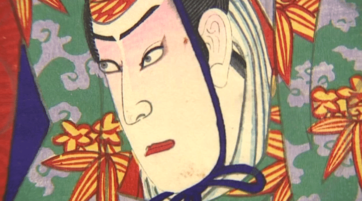 Kunisada III (1848-1920). Scène de Kabuki, gravure sur bois. 
 (Capture d&#039;image France3/Culturebox)