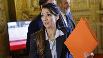 La secrétaire d’Etat à la Citoyenneté et à la Ville, chargée du plan Marseille en grand, Sabrina Agresti-Roubache au Sénat, le 29 novembre 2023. (LUDOVIC MARIN / AFP)