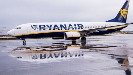 Un avion Ryanair sur le tarmac de l'aéroport de Francfort (Allemagne), le 23 avril 2020.&nbsp; (ANDREAS ARNOLD / DPA / AFP)