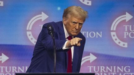 Le candidat républicain à la présidentielle américaine Donald Trump lors d'un meeting à Duluth, en Géorgie, le 23 octobre 2024. (CHRISTIAN MONTERROSA / AFP)