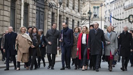 Les membres du gouvernement d'Edouard Philippe se rendent à l'Elysée, à Paris, le 4 janvier 2019. (IAN LANGSDON / AFP)