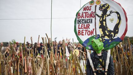 Pour ce rassemblement, les opposants au projet d'aéroport ont décidé de déambuler bâton à la main, le 8 octobre 2016. (JEAN-SEBASTIEN EVRARD / AFP)