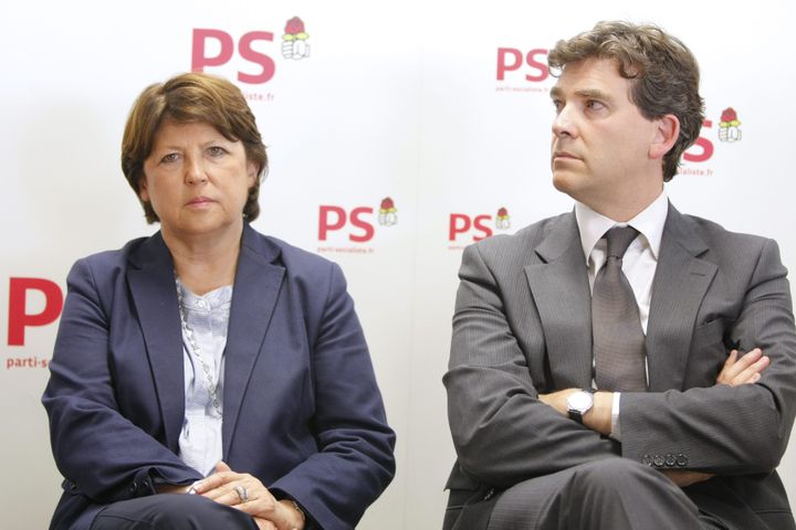 La premi&egrave;re secr&eacute;taire du PS, Martine Aubry, et le d&eacute;put&eacute; Arnaud Montebourg, le 14 juin 2010 &agrave; Paris. (THOMAS PADILLA /IP3 / MAXPPP)