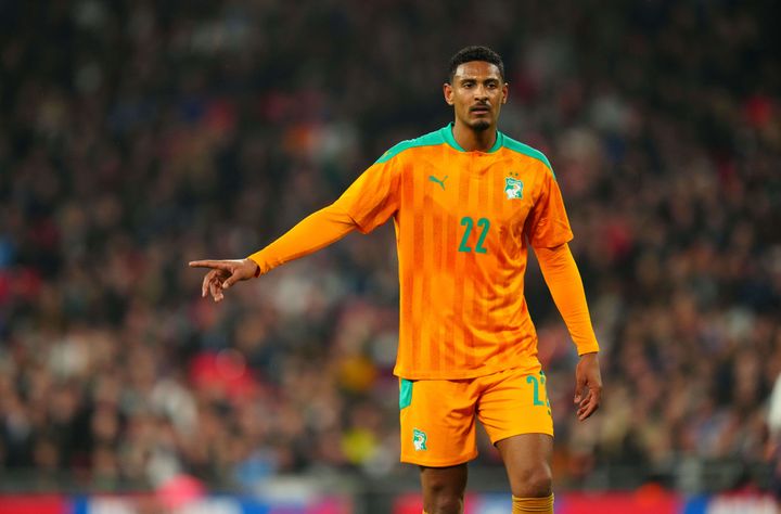 Ivorian striker Sébastien Haller during a friendly against England, March 29, 2022. (SIPA)