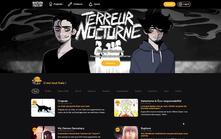 Capture d'écran de la homepage du site&nbsp;Webtoon Line, 18 janvier 2021 (Webtoon Factory)