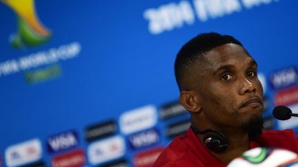 Samuel Eto'o en conférence de presse (PIERRE-PHILIPPE MARCOU / AFP)