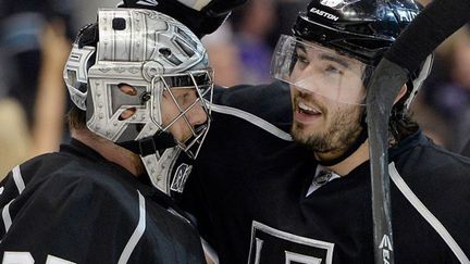 La joie de Jonathan Quick, le gardien de l'équipe des Kings et des USA aux JO, et de Drew Doughty