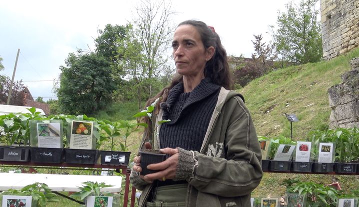 Cathy Pérez, horticultrice, spécialiste en piments, légumes anciens et originaux.&nbsp; (ISABELLE MORAND / RADIO FRANCE / FRANCE INFO)