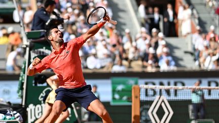 L'explosion de joie de Novak Djokovic face à Alejandro Davidovich Fokina, le 2 juin 2023, lors du troisième tour de Roland-Garros. (MUSTAFA YALCIN / AFP)