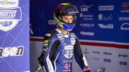 Le pilote suisse Jason Dupasquier,&nbsp;lors de la course de Doha Moto 3 sur le circuit de Losail du 2 au 4 avril 2021, à Doha. (GIGI SOLDANO / DPPI via AFP)