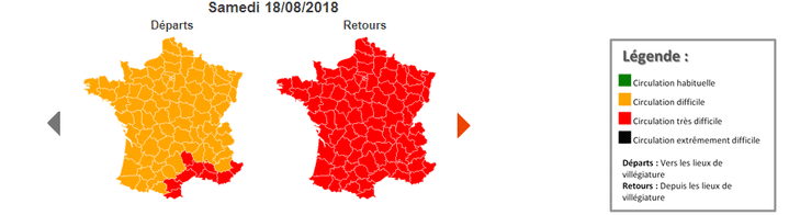 La journée de samedi est classée rouge dans le sens des retours, prévoit Bison Futé.&nbsp; (BISON FUTE)