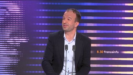 Manuel Bompard, coordinateur de la France Insoumise et député LFI des Bouches-du-Rhône, était l’invité du “8h30 franceinfo”, lundi 15 janvier 2024 (FRANCEINFO/RADIOFRANCE)