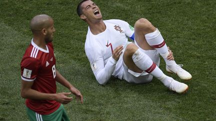 Le portugais Cristiano Ronaldo face au Maroc, le 20 juin 2018 à Moscou (Russie). (JUAN MABROMATA / AFP)